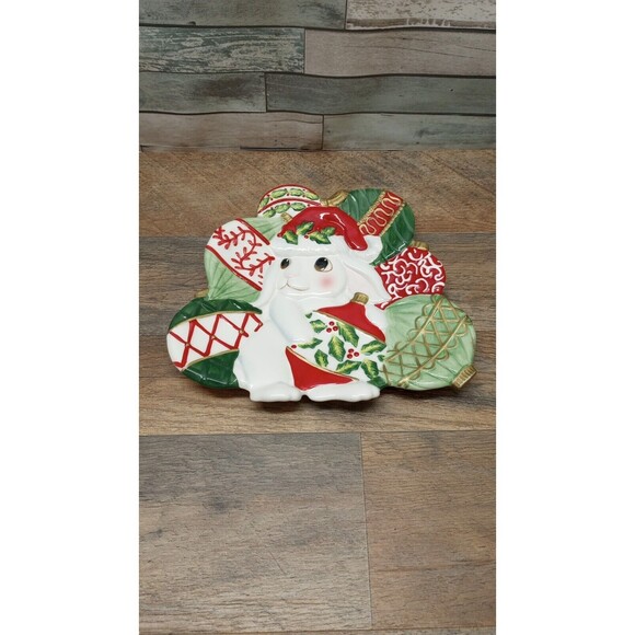 2004 Fitz and Floyd Essentials Canape Christmas BUNNY BLOOMS Plate Wall Hanging - Picture 4 of 8